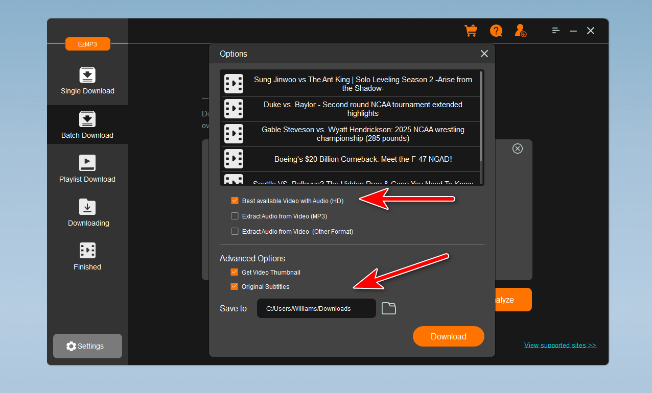 set output settings